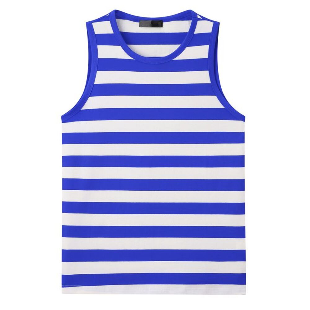 Stripes Tank Top Sleeveless T-Shirt Crew Neck Summer Striped Vest Blue White